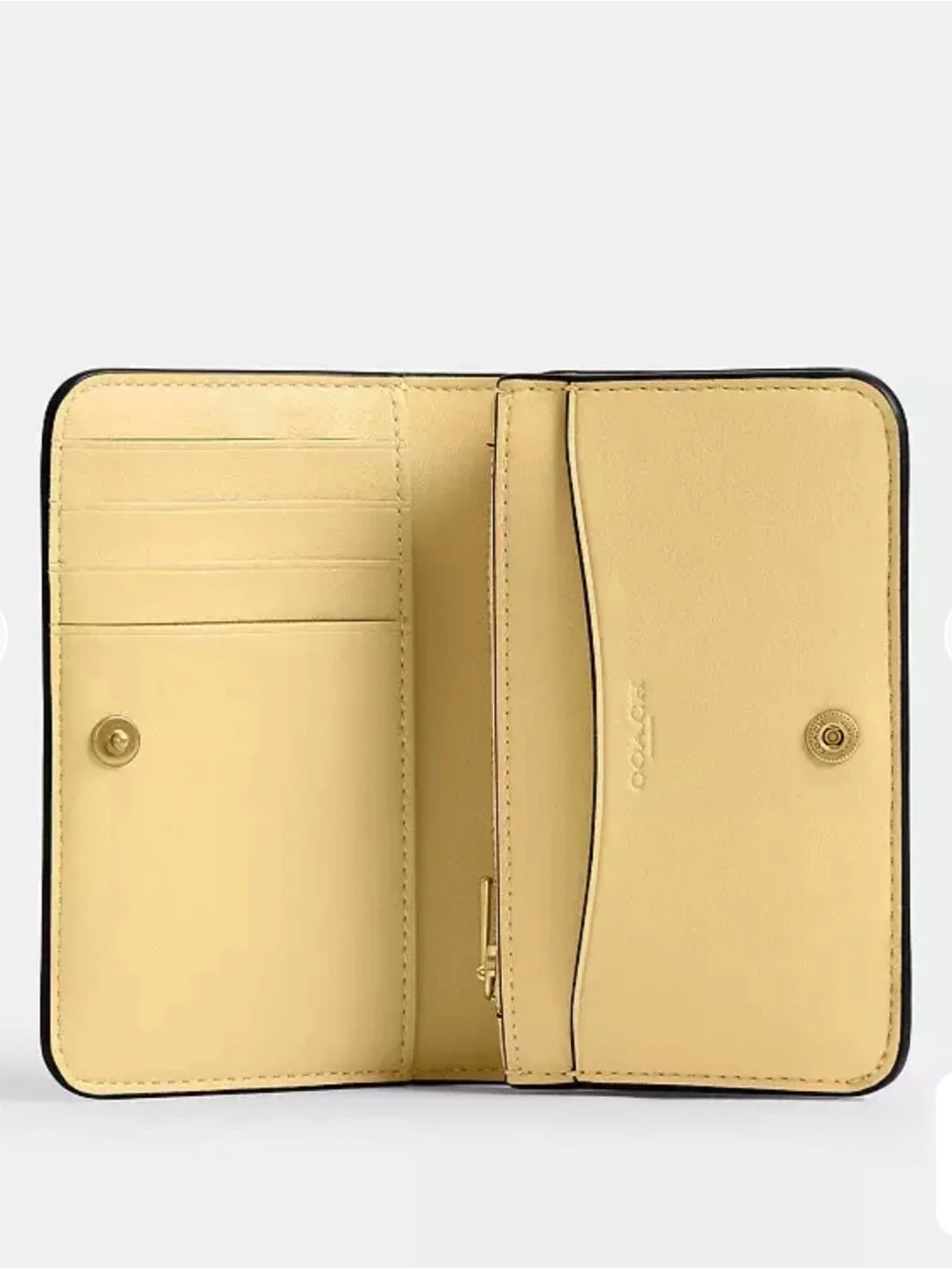 Coach Small Leather Wallet in Pale Yellow with Gold Logo